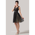 Mulheres Sexy Deep V-Neck New Fashion Knee Length Black Chiffon Homecoming Vestidos CL6156